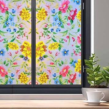 CHIPAK Premium Window Films for Glass Privacy Frosted Glass Film self Adhesive Decorative Window Sticker Home Office Glass Stickers for Bathroom/Living Room - Sparkling Pink Flowers (12x25 Inch)