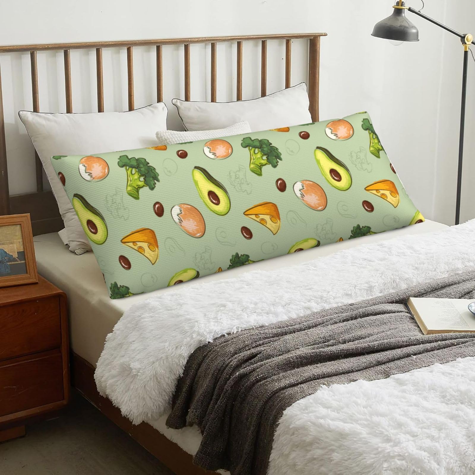 Doodle Broccoli Cheese Avocado, Body Pillow Cover with Zipper,Long Body Pillowcase 20 x 60 in