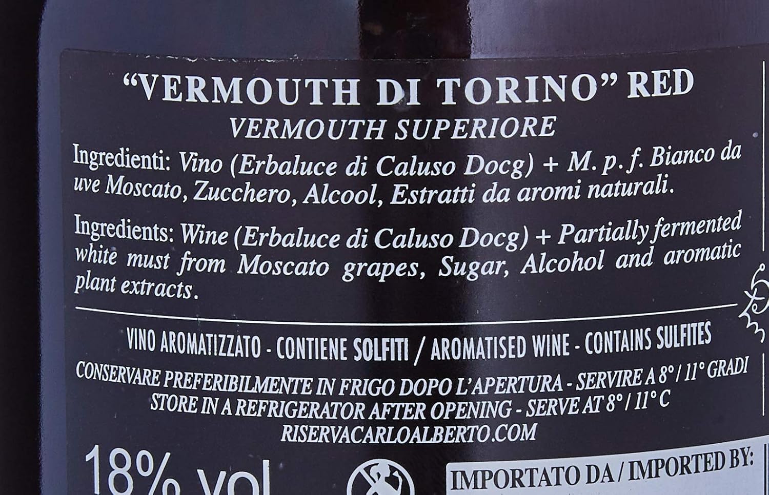 Carlo Alberto Riserva, Vermouth Rosso Superiore, 750ml, Note Speziate e Fruttate, 27 Erbe e Spezie Selezionate, Vermouth di Torino Realizzato Seguendo la Tradizione, Idea Regalo, Aperitivo, 18% Vol.