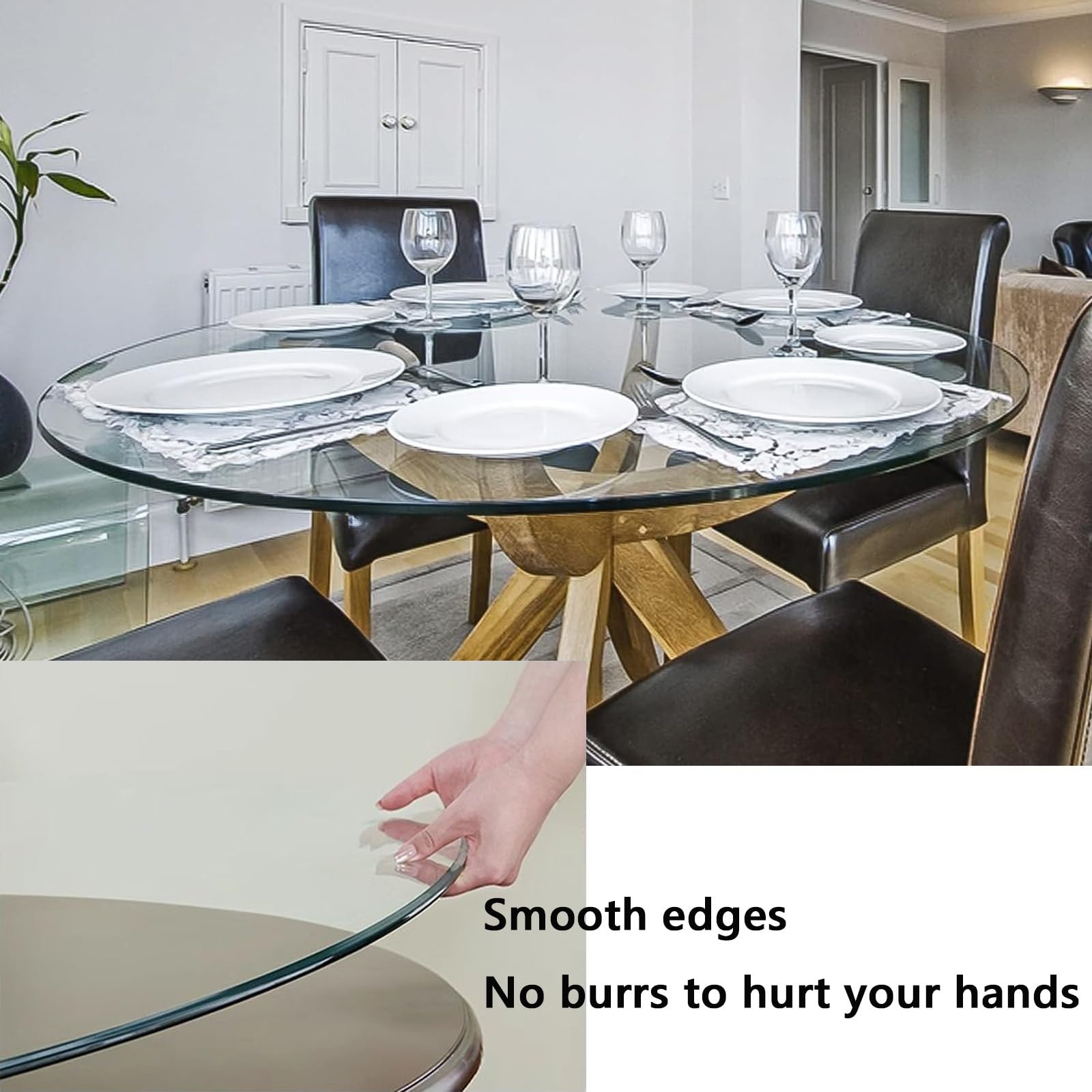 Glass Dining Table 36 Inch Round Tempered Glass Table Top Black