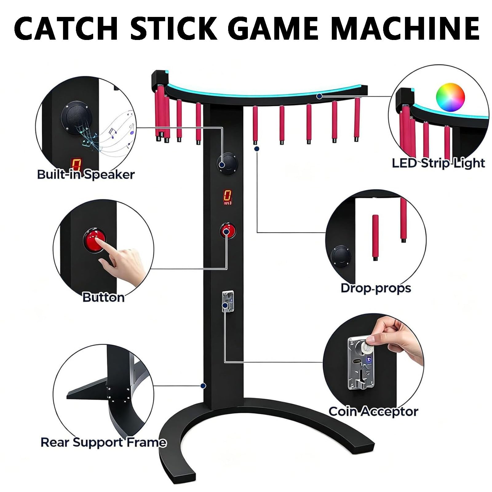 Reflex Reaction Stick Game, allenamento di coordinazione occhio-mano, velocità regolabile con display LED per conto alla rovescia e musica per feste e carnevale