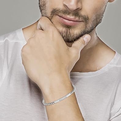 LeCalla Personalized Customised Engraved Name Men's Curb Link ID Bracelet in 925 Sterling Silver Personalized Custom Birthday Christmas Fathers Day Jewelry Gift for Him Dad Husband