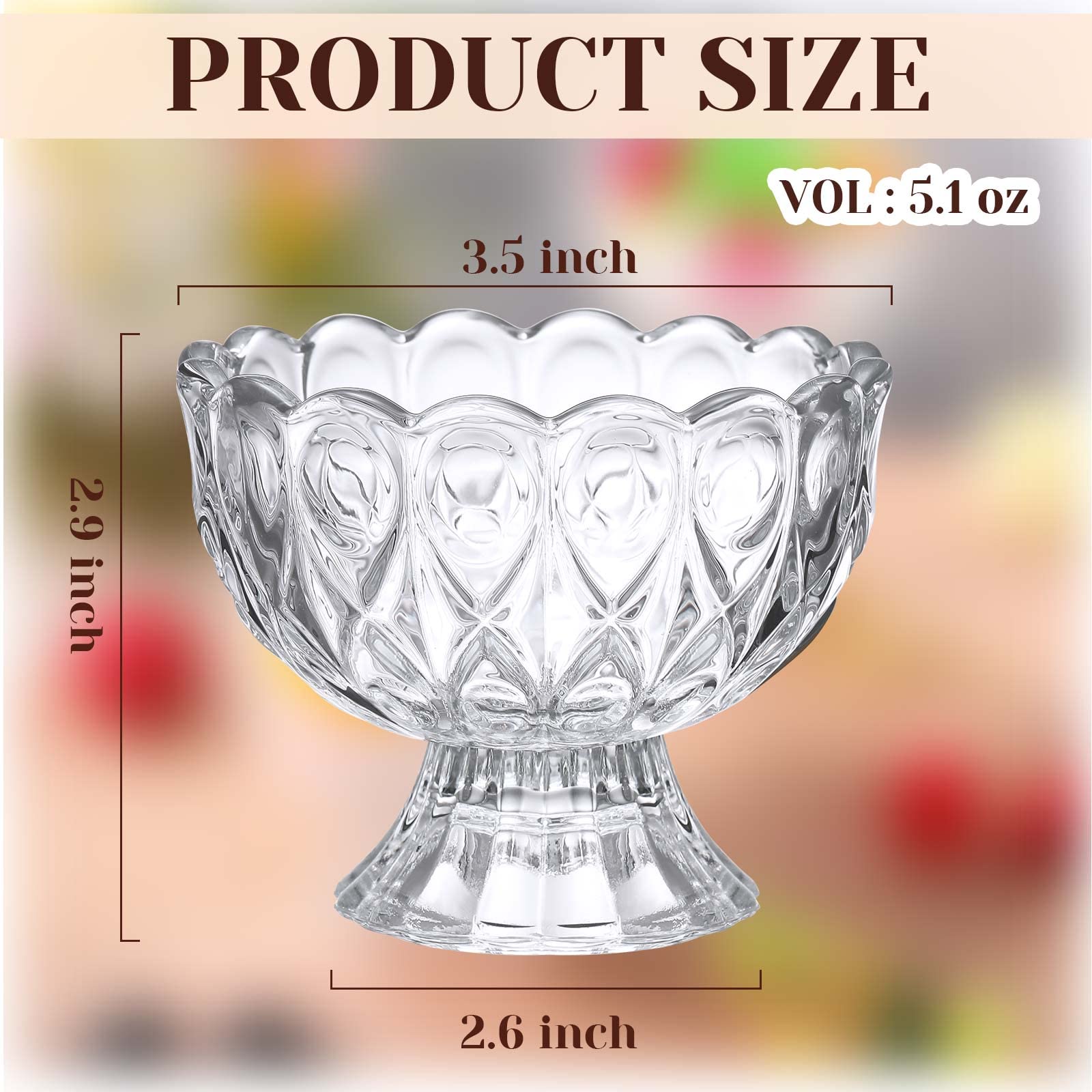 Nuenen Set di 12 ciotole per gelato in vetro trasparente da 144,6 g per dessert con piedini, bicchieri per semifreddo piccoli piatti per macedonia, frappè, snack, cocktail, condimenti party