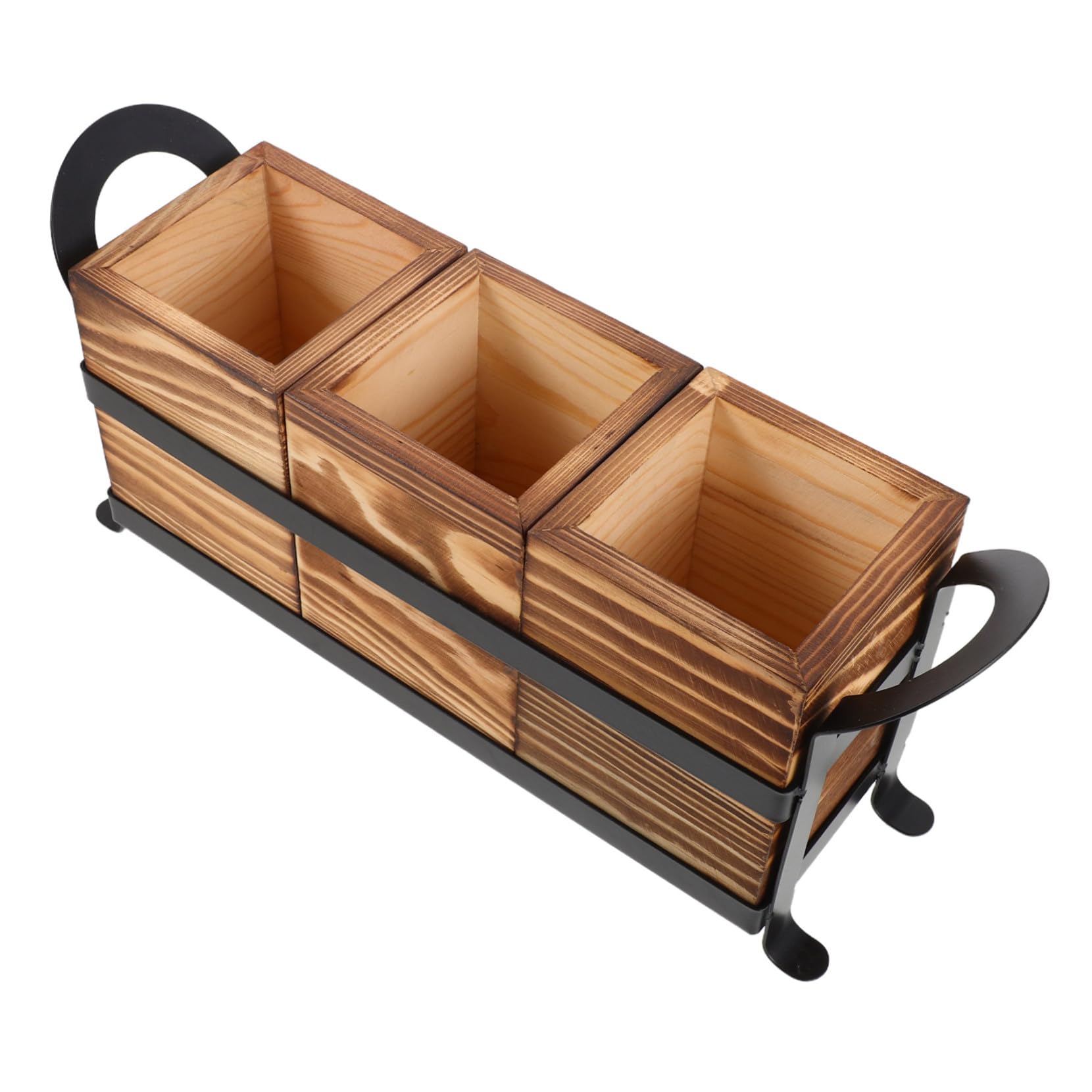 ABOOFAN Rustikaler Holz-utensilienhalter mit Eisenrahmen Multifunktionaler Küchen Schminkpinsel-organizer Stabiles Besteckfach für Küchenarbeitsplatte Praktischer Tisch Thekenorganizer