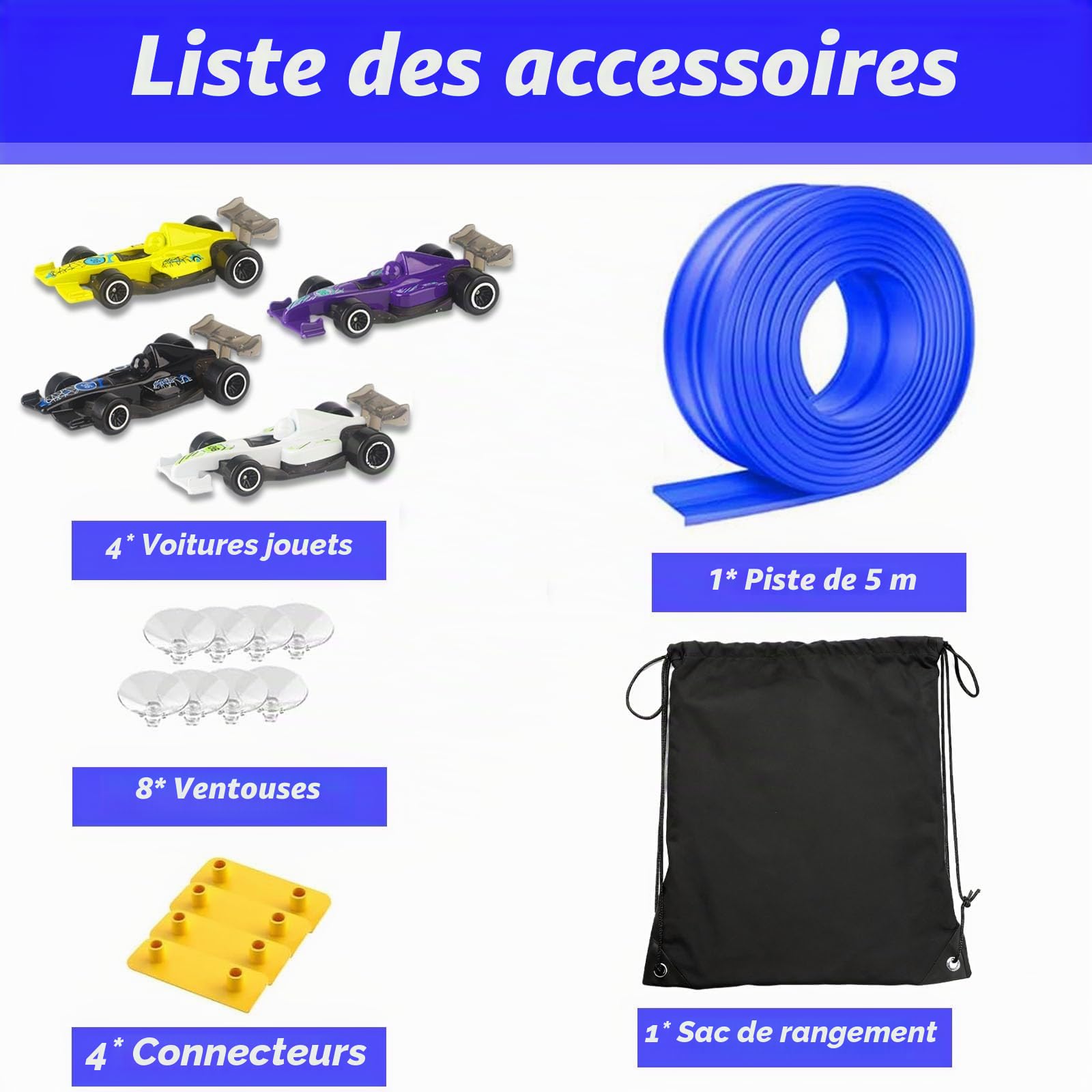 5M Circuit Voiture - Circuit De Course avec Rampe, Comprend 4 Voitures Jouets,Sauts, Rampes,Circuit De Course Classique Long à Monter, avec 1 Sac De Rangement