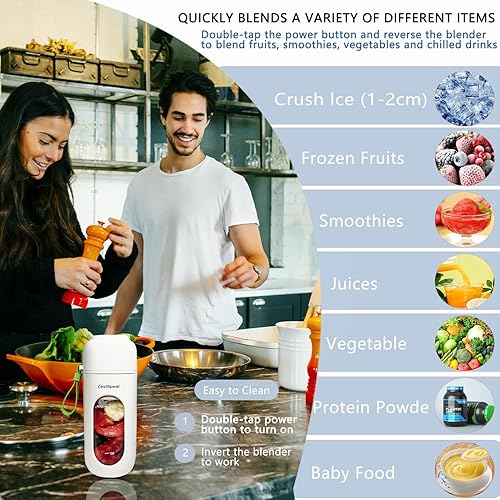 Miniatura 3 de Licuadora portátil recargable por USB, licuadora de tamaño personal para batidos y batidos, fuerte potencia de corte con 12 cuchillas, para batidos,