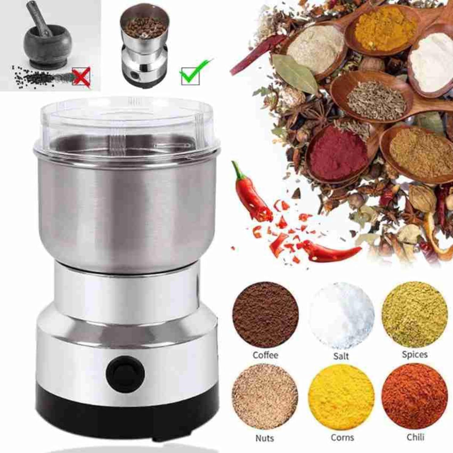 Wowfit Mini Mixer Grinder Small Size - Grinder Machine for Home, Mini Grinder for Spices, Masala, Chutney - Electric Portable Nima Mixer with Stainless Steel Blades, Coffee Beans Grinder 71vB8dMNrPL. SL1500
