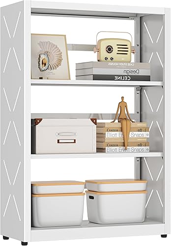 Miniatura 19 de Estantería de metal, estantería pequeña con estantes ajustables, estante blanco estrecho para libros, estantería de 3 niveles para sala de estar,