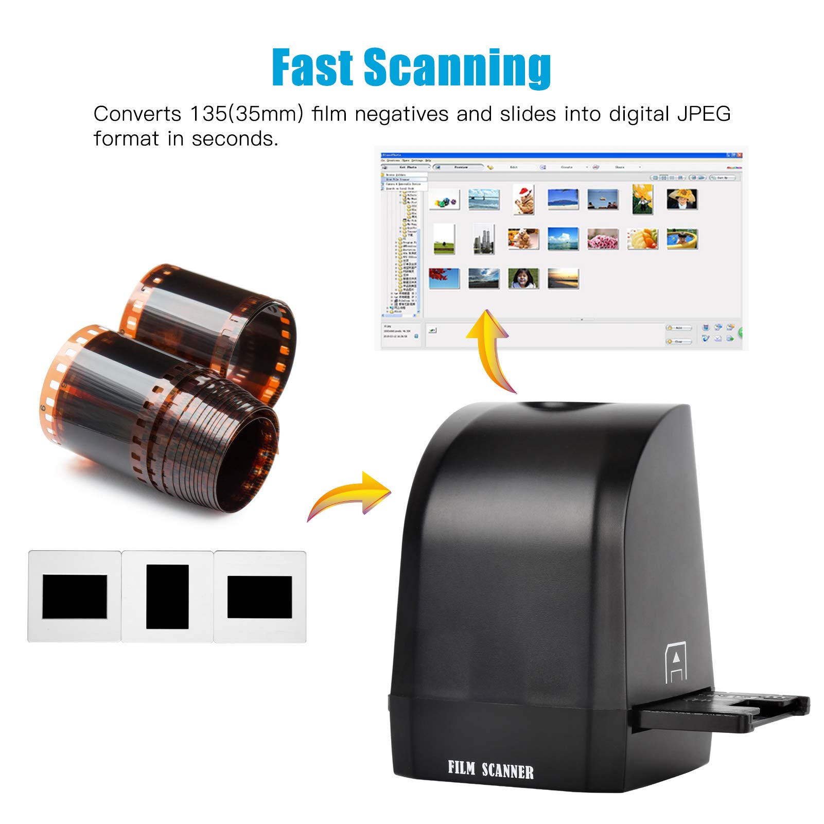 Portable 135 Film Slide Scanner Converter 8 Megapixel CMOS Convertire diapositive negativi in foto digitali JPEG con 2400dpi 4800dpi Scansione One Button Sistemi compatibili