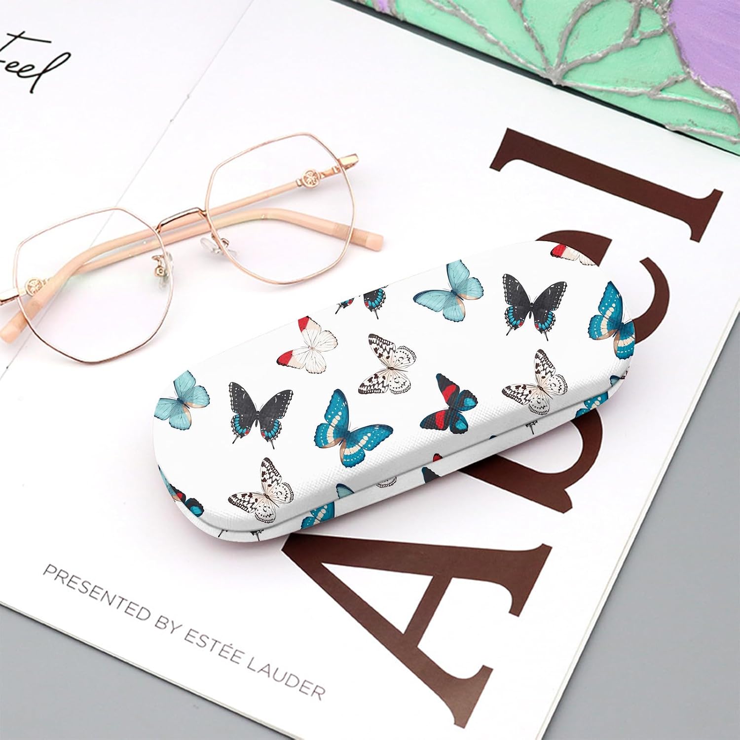 Eyeglasses Case Hard Shell Protective Case for Glasses Eyeglass Box with Cleaning Cloth for Girls Women Cute Aesthetic image 5