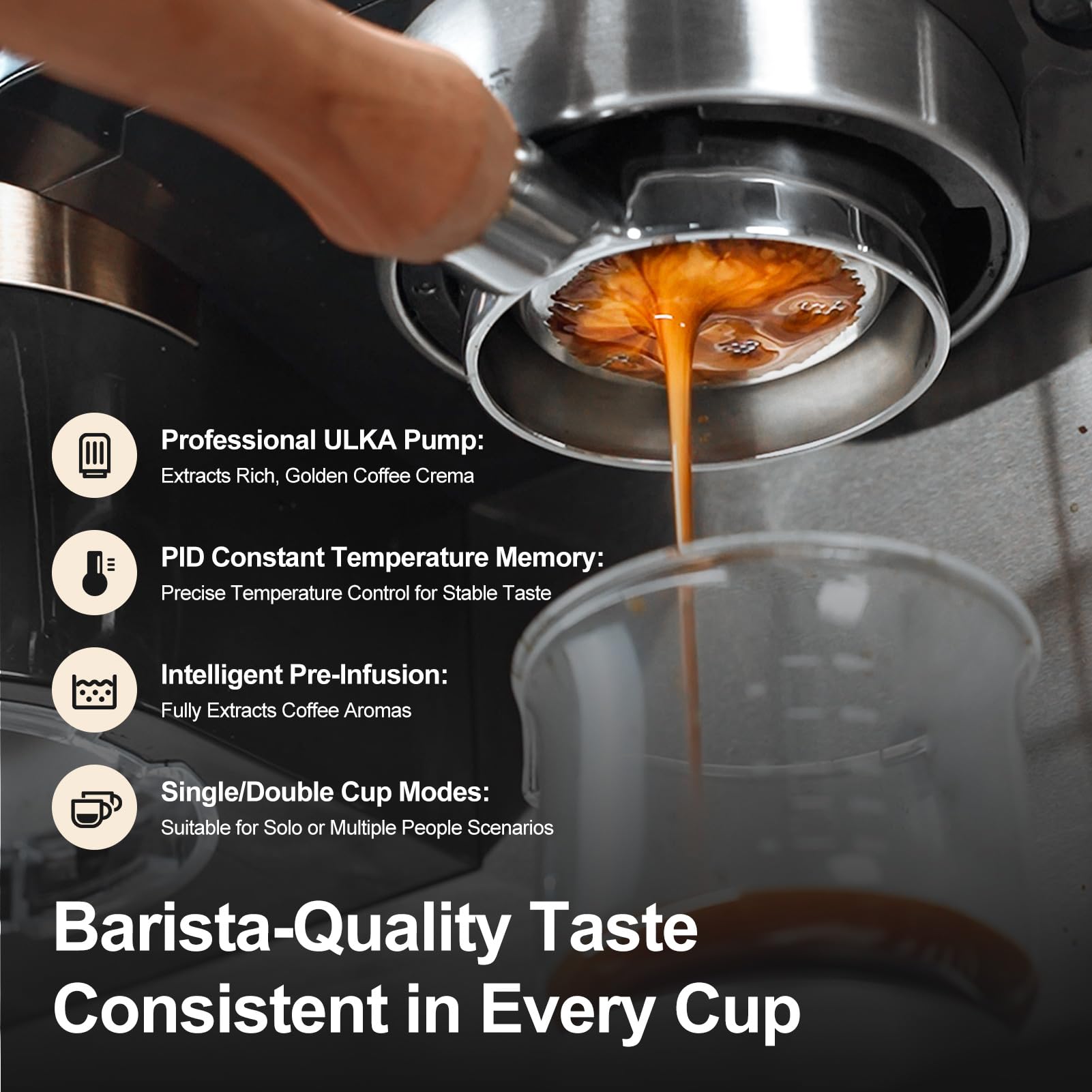 TJEAN Barista Senso – Macchina da Caffè a Doppia Pompa per Caffè in Grano con Macinatore Integrato, Espresso, Latte e Cappuccino con Sistema di Compattazione Intelligente, Schiumatore di Latte Manuale