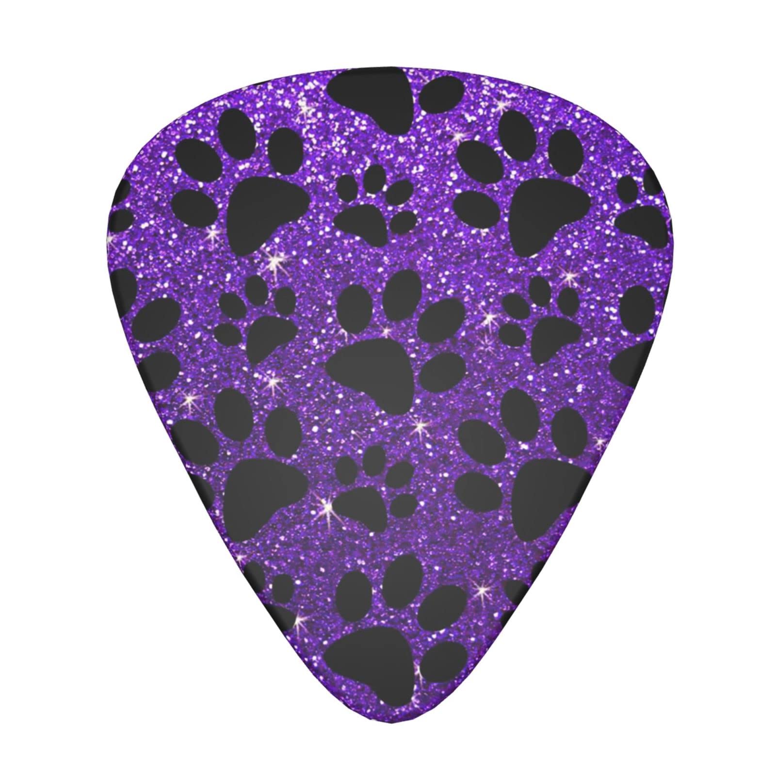 Purple Glitter Pattern Dog Paws Guitar Picks for Acoustic Electric Guitar Medium Thin Heavy Variety Pack Kids Girls Beginner Gift Bass Ukulele Band Accessories 12pcs