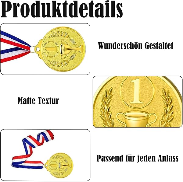 Santme 12 Pièces Médaille de Récompense, Médaille d'or Médaille d'argent Médaille de Bronze avec Rubans de Cou pour pour Le Sport, Les Compétitions, Style Olympique Diamètre env. 5,0 cm - 4