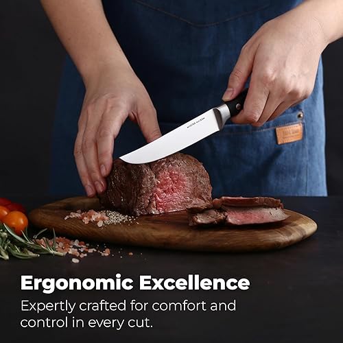 Miniatura 4 de Master Maison Juego de 4 cuchillos de carne de 5 pulgadas ultra premium 4 cuchillos alemanes de acero inoxidable sin dentar + caja de regalo de