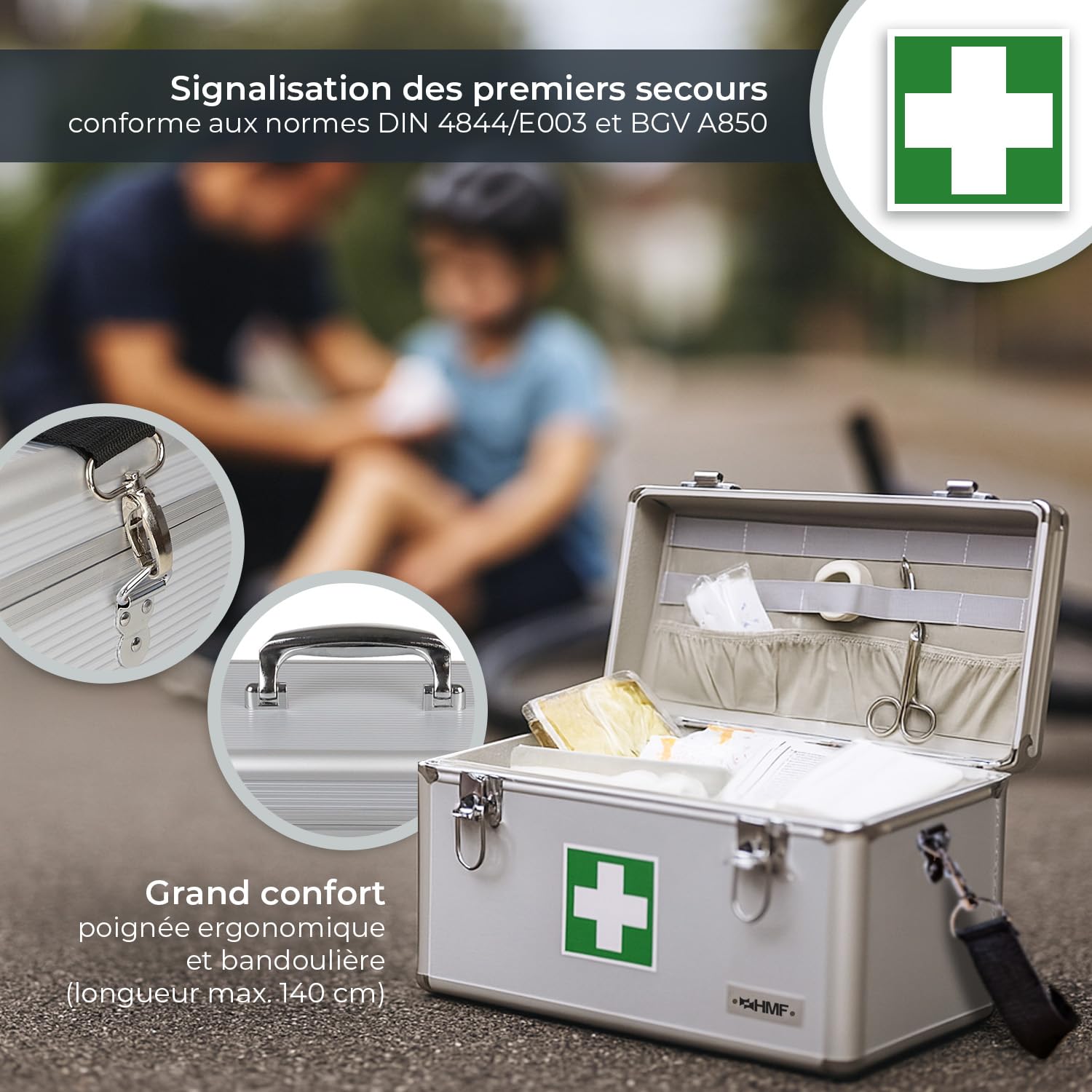 HMF Boite pharmacie vide, boite medicaments rangement alu | 40 x 22,5 x 20,5 cm