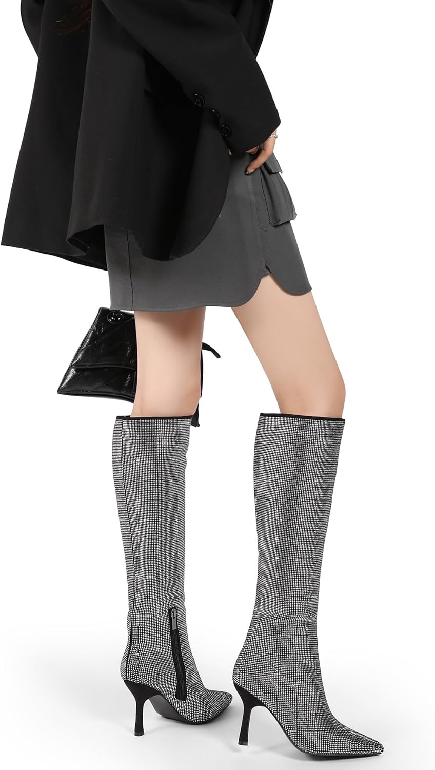 Women Knee High Boots 3 In Stiletto Heel Pointed Toe Tall Side... - Picture 38 of 40