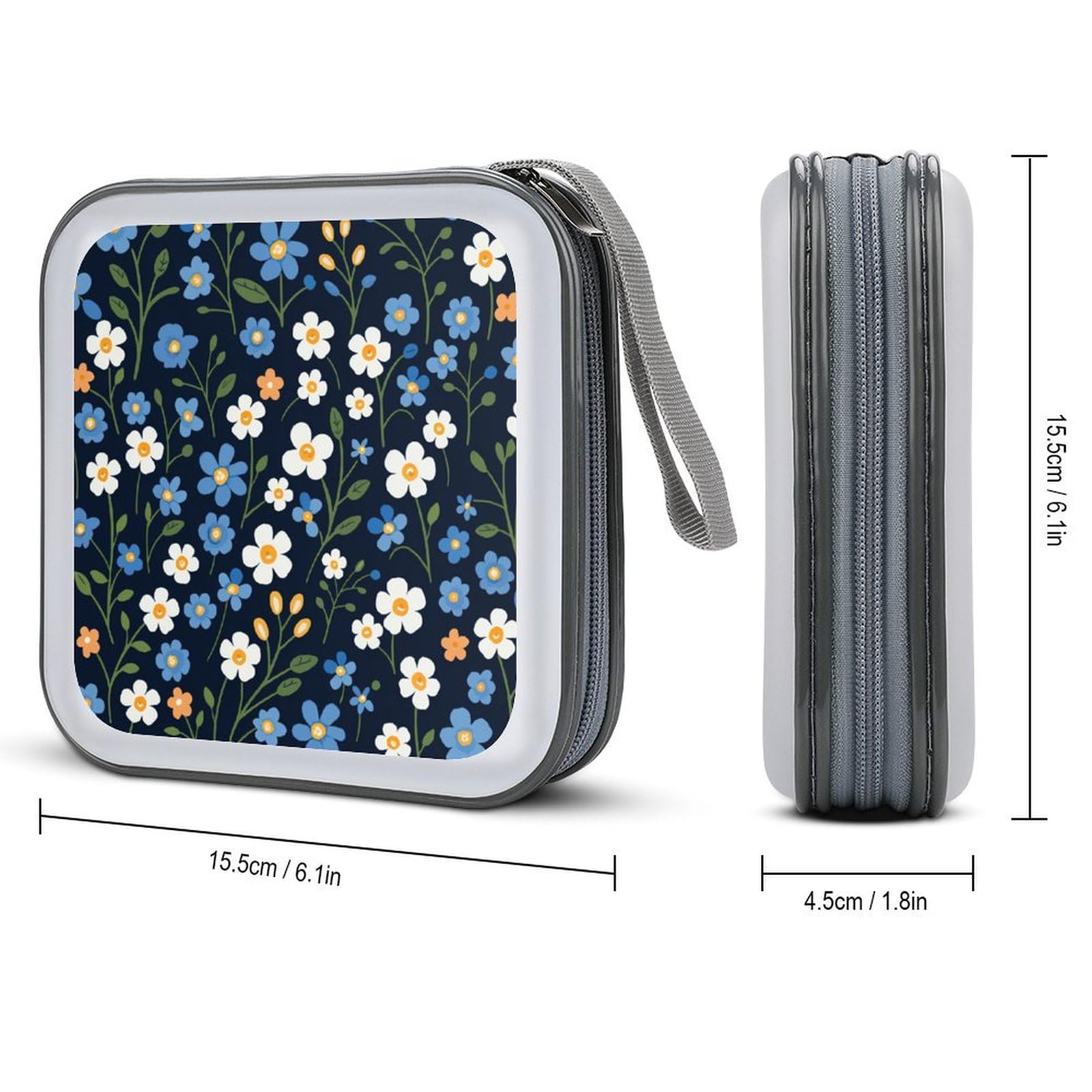 DuduYH Vintage Forget-me-not Flowers on Navy Blue CD Case DVD Storage Case Portable for Car Home Travel