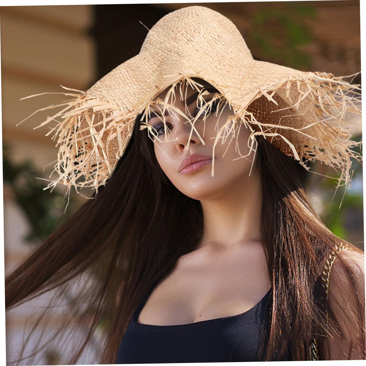 NOLITOY Men's Beach Hats Straw Outdoor Hat Wide Brim Sun Hat Beach Sun Cap Flat Sun Protection Cap Beige