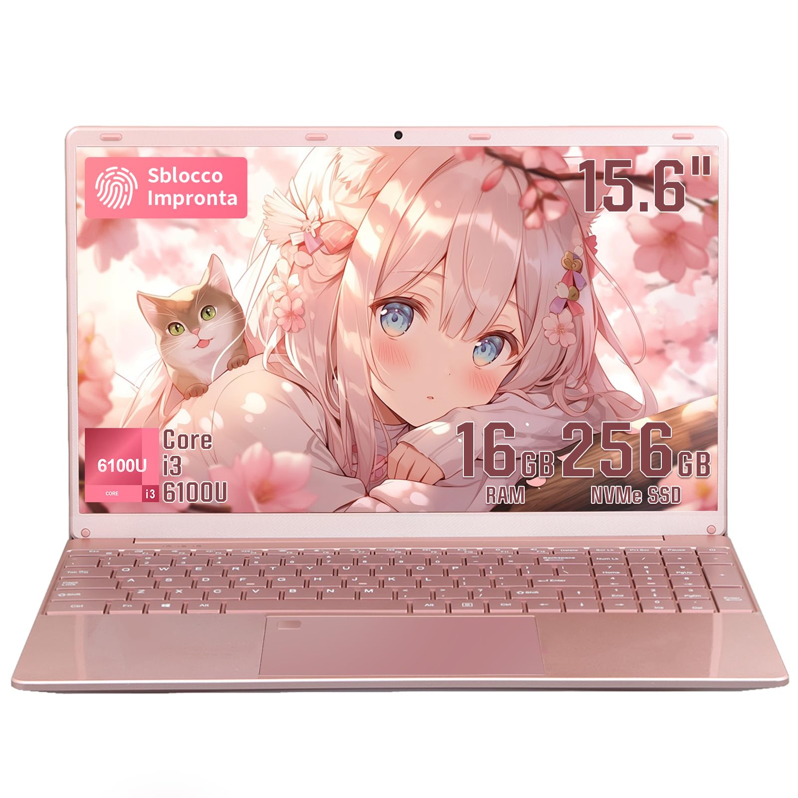 2026 PC Portatile 15,6 Pollici laptop, Notebook Win11 pro,Core i3-6100U Processor, 16GB RAM 256GB SSD, Tastiera Retroilluminata Ultrabook, Impronte Digitale, WiFi, BT5.0 (Oro rosa)
