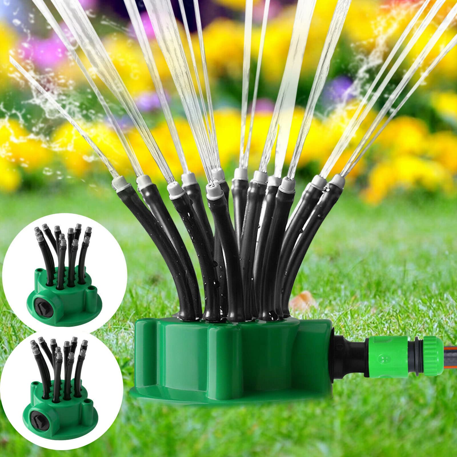 Sprinkler 336 Feet Coverage 12 Nozzles Lawn - Customizable Angles Quick Connect Stake for Flowerbeds Side Yards Lawns