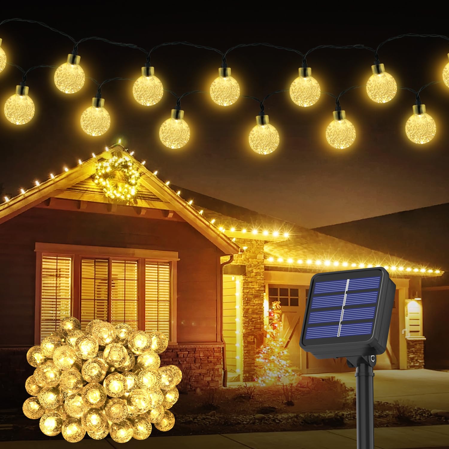 Luci Solari Esterno, 60LED/13.2M/8 Modalità Catena Luminosa Esterno, IP65 Impermeabile Lampade Solari da Giardino per Festa, Campeggio, Balcone, Matrimonio, Gazebo(Bianco Caldo+ Funzione di Memoria)