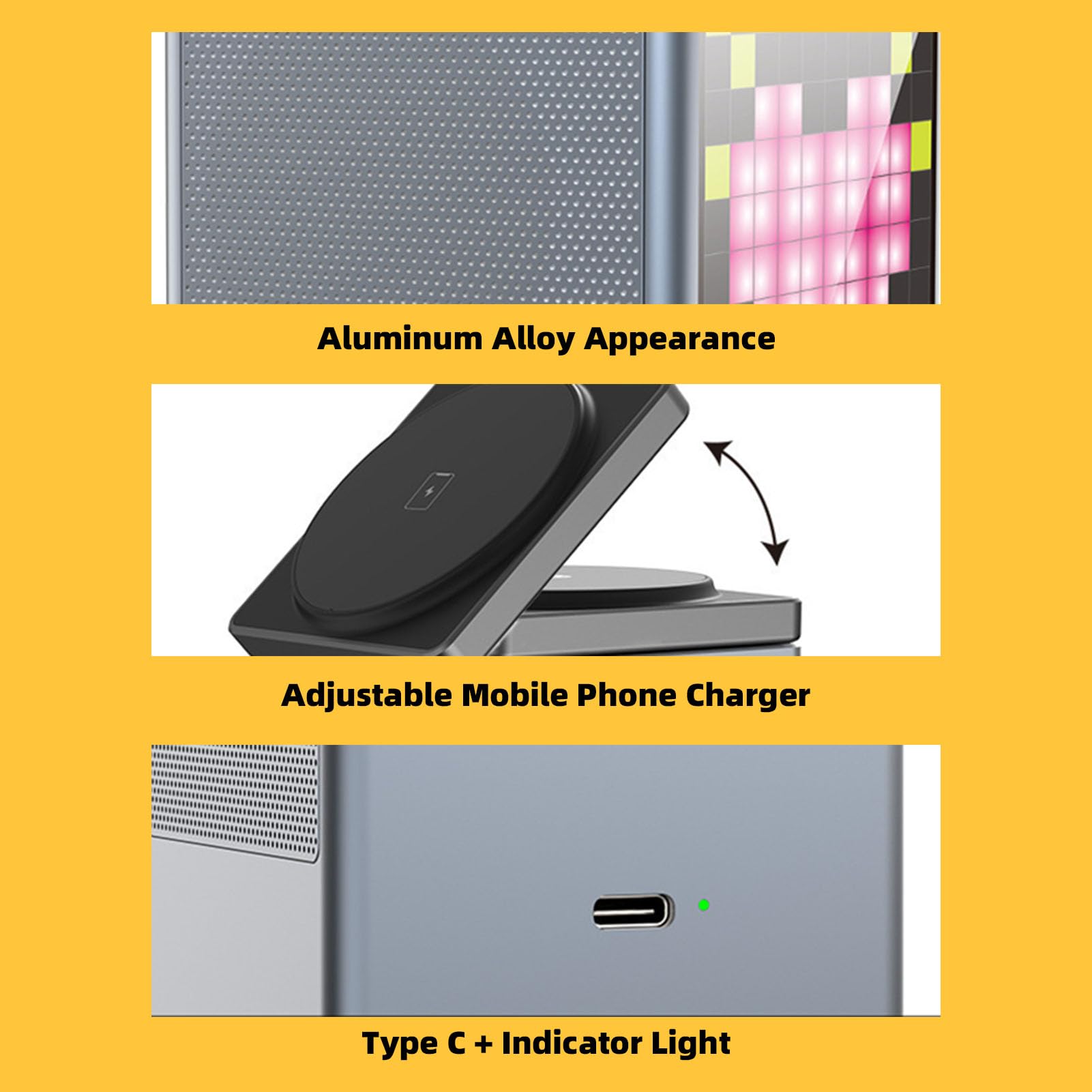 Alomejor Chargeur sans Fil 6 en 1 avec Affichage Pixels