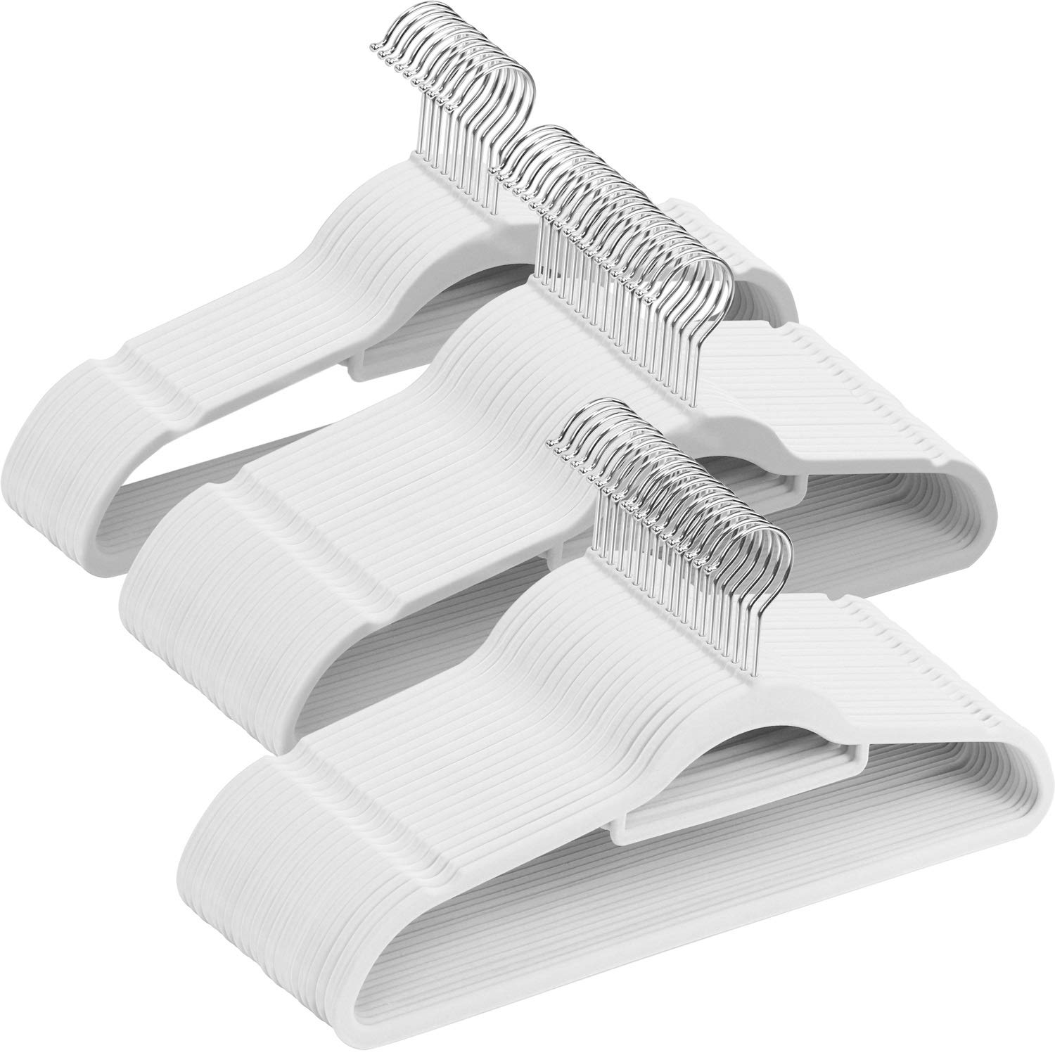 GRANDMA SHARK Flocking Velvet Hangers Space-Saving Hangers with Two Non-Slip Notches and Tie Hanger 360° Hooks for Braces Coats Jackets and Suits Milky 50