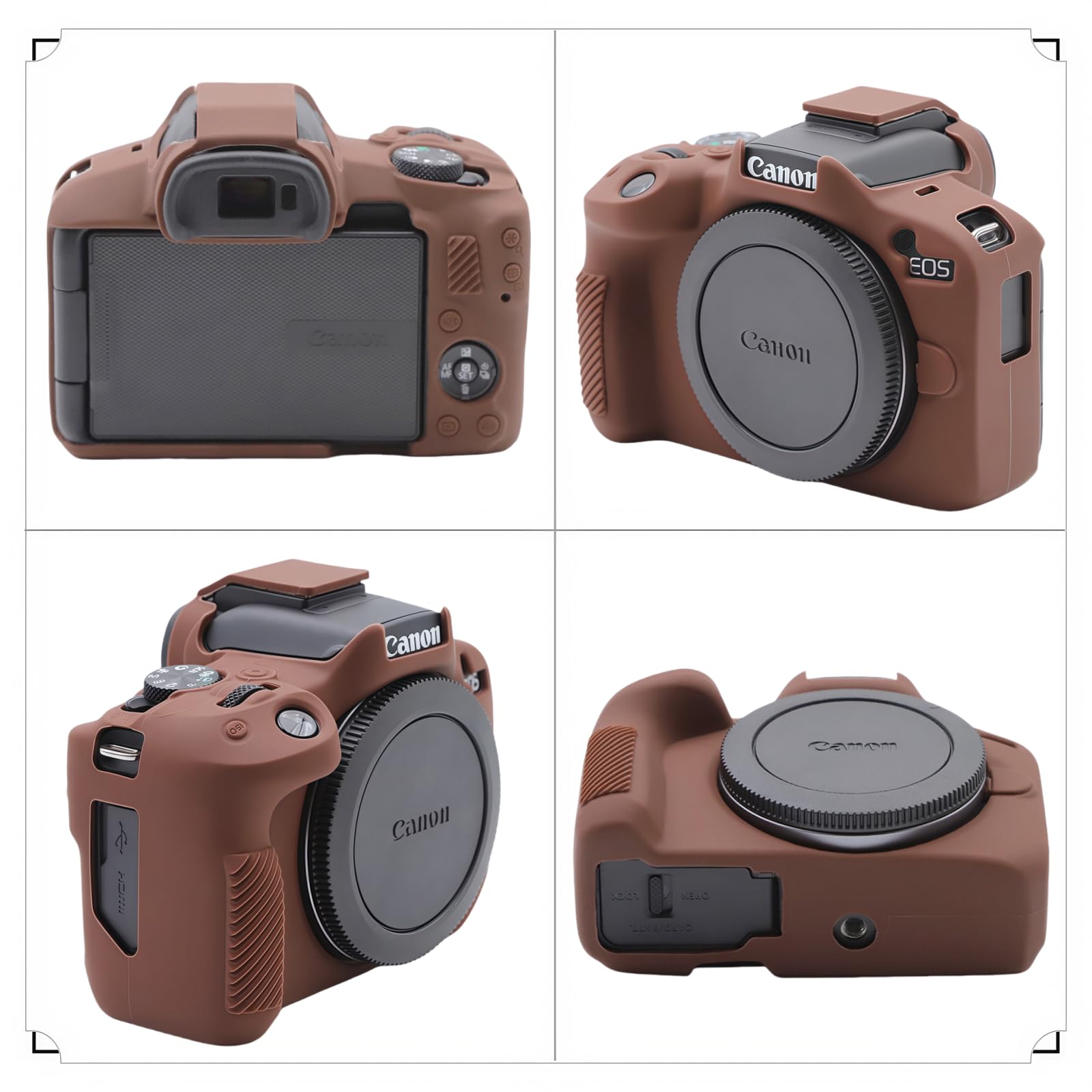 Funda EOS R50, funda protectora de silicona suave para cámara de vlogging Canon EOS R50 EOSR50, viene con 2 protectores de pantalla y 1 correa de muñeca, accesorios EOS R50 (café)