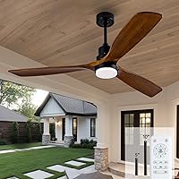 Vista 66 de 42 Inch Low Profile Ceiling Fans with Lights and Remote, Flush Mount Ceiling Fan with Lights, 3 Blades Solid Wood Dimmable Walnut Easy Installation