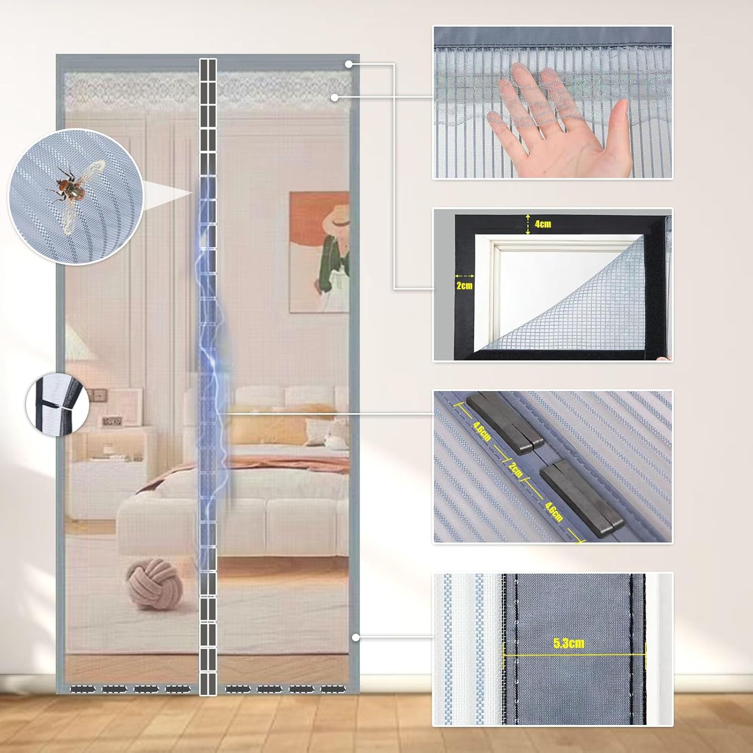 230 x 245 cm マグネット開閉式 網戸 カーテン マグネット式 網戸 超細密網目ドアカーテン 自動で閉まる 簡単取り付け