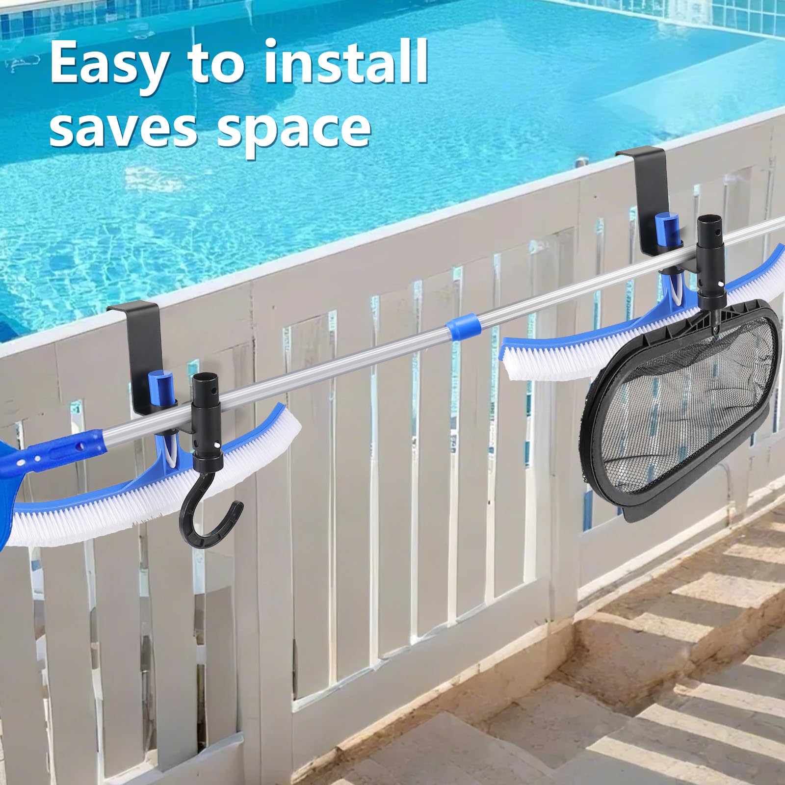 Lettry 2 ganchos para valla de piscina, organizador de herramientas de piscina, accesorio de limpieza de piscina, poste de piscina, cepillo, red de espumador de hojas, cabezal de vacío, adecuado para