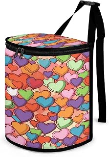 Car Trash Can with Lid Leak-Proof Trash Bin Large Auto Garbage Bag Colorful Heart Pattern Car Organizer Hanging for Cars SUV Trucks