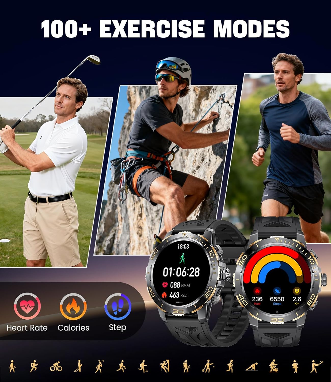 LIGE Smart Watches for Men, Make/Answer Call, 1.43" AMOLED Fitness Watch with Heart Rate/Sleep Monitor, 600mAH Battery, 200+ Sports Modes, IP68, Business Sport Smart Watch for Android iOS, Black