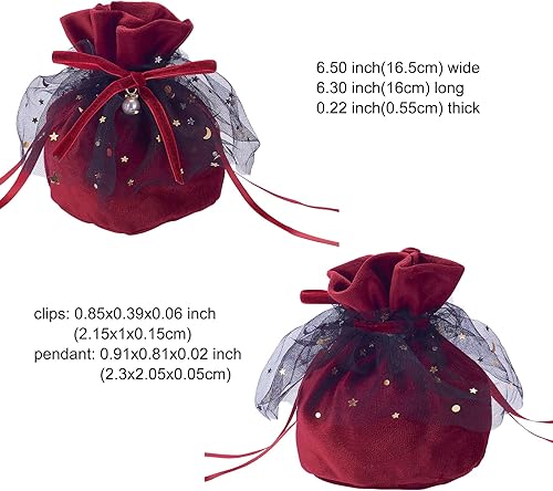 Miniatura 3 de Airssory 10 juegos de 6 x 5.5 pulgadas de terciopelo rojo oscuro con cordón de regalo de dulces con organza negra para regalo de joyería, regalos de