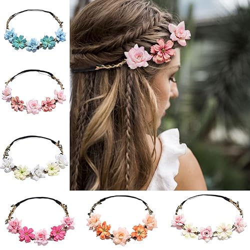 Miniatura 9 de Accesorios de colección de tocados para mujer, 6 coronas de pelo bohemias, coronas de flores, tiaras para novias, damas de honor, niñas de flores,