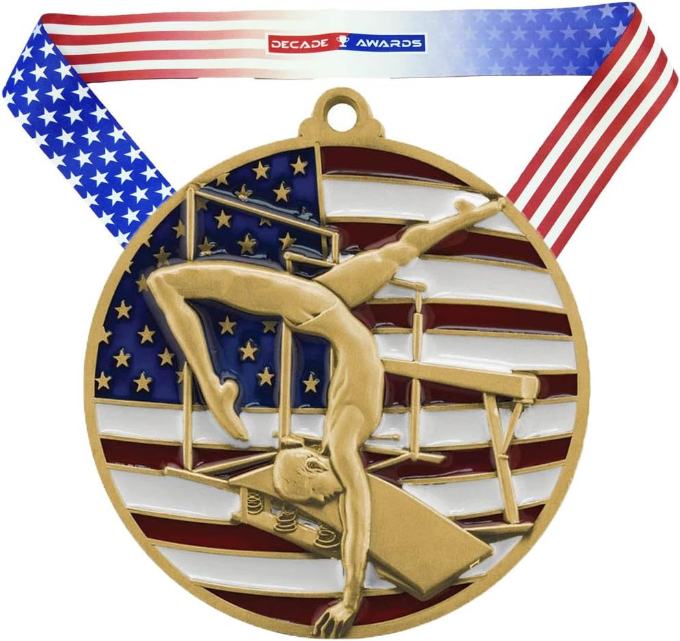 Decade Awards Patriotic Gymnastics Medal - Gymnast Medallion with Stars and Stripes Neck Ribbon (2.75 Inch Wide)