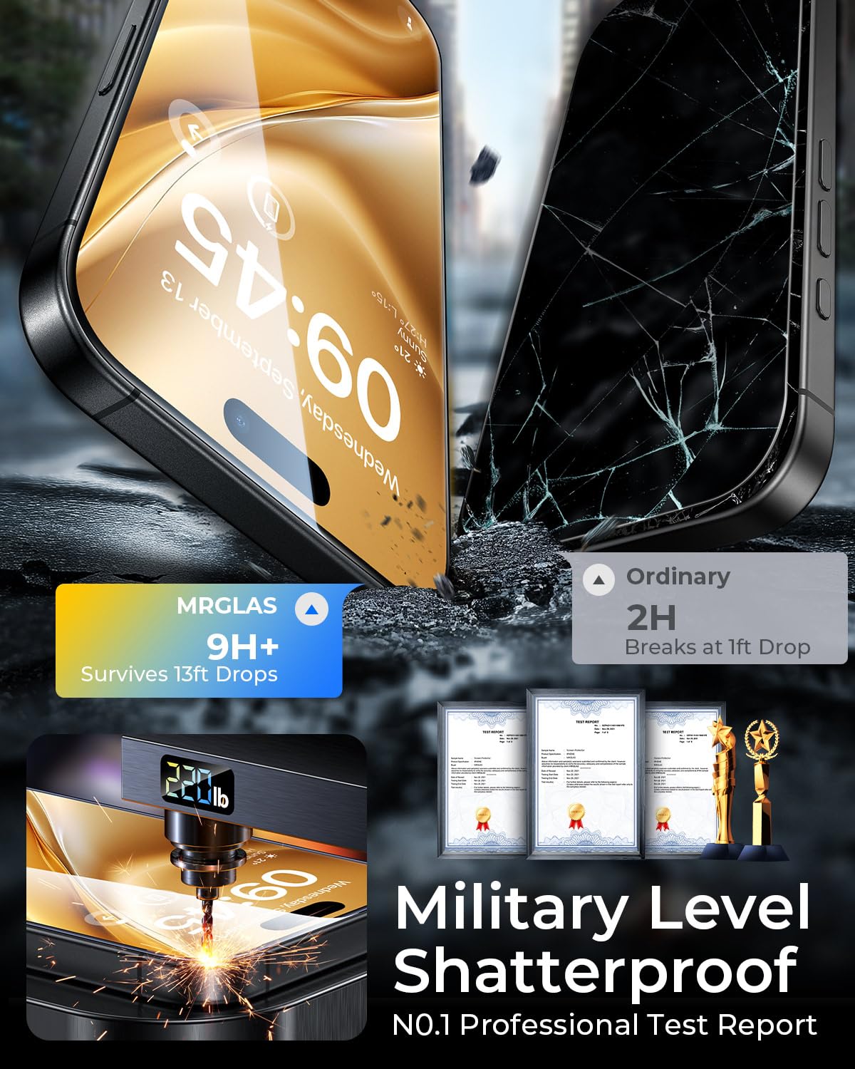 MRGLAS Armadura superior 9H mejorada: paquete de 4 protectores de pantalla para iPhone 16 Pro [n.° 1 de grado militar inastillable] [kit de alineación automática] vidrio templado para 16 Pro de 6.3