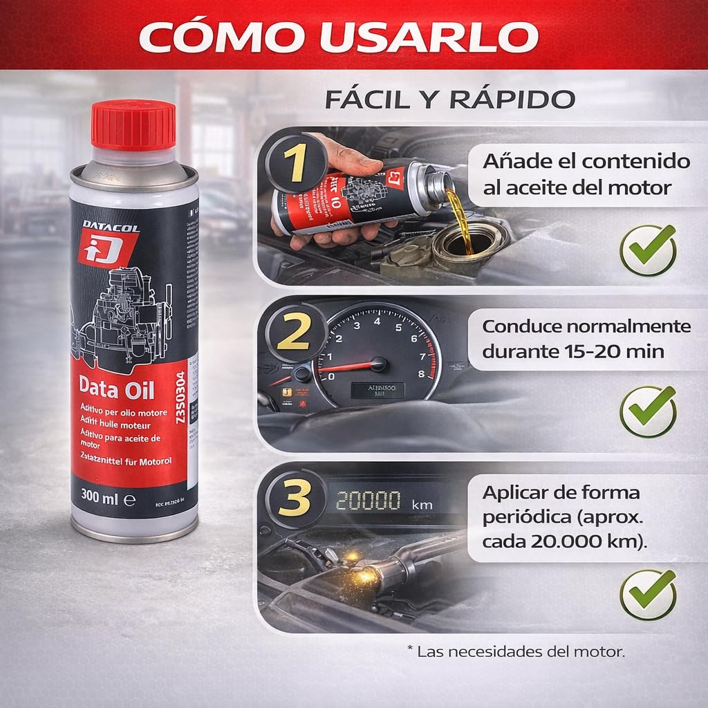 Datacol Aditivo para Aceite de Motor Data Oil 300 ml – Antihumo y Anticonsumo | Tratamiento para Motor, Reduce Ruido, Mejora Lubricación y Protección | Gasolina y Diésel con DPF (1) - 5