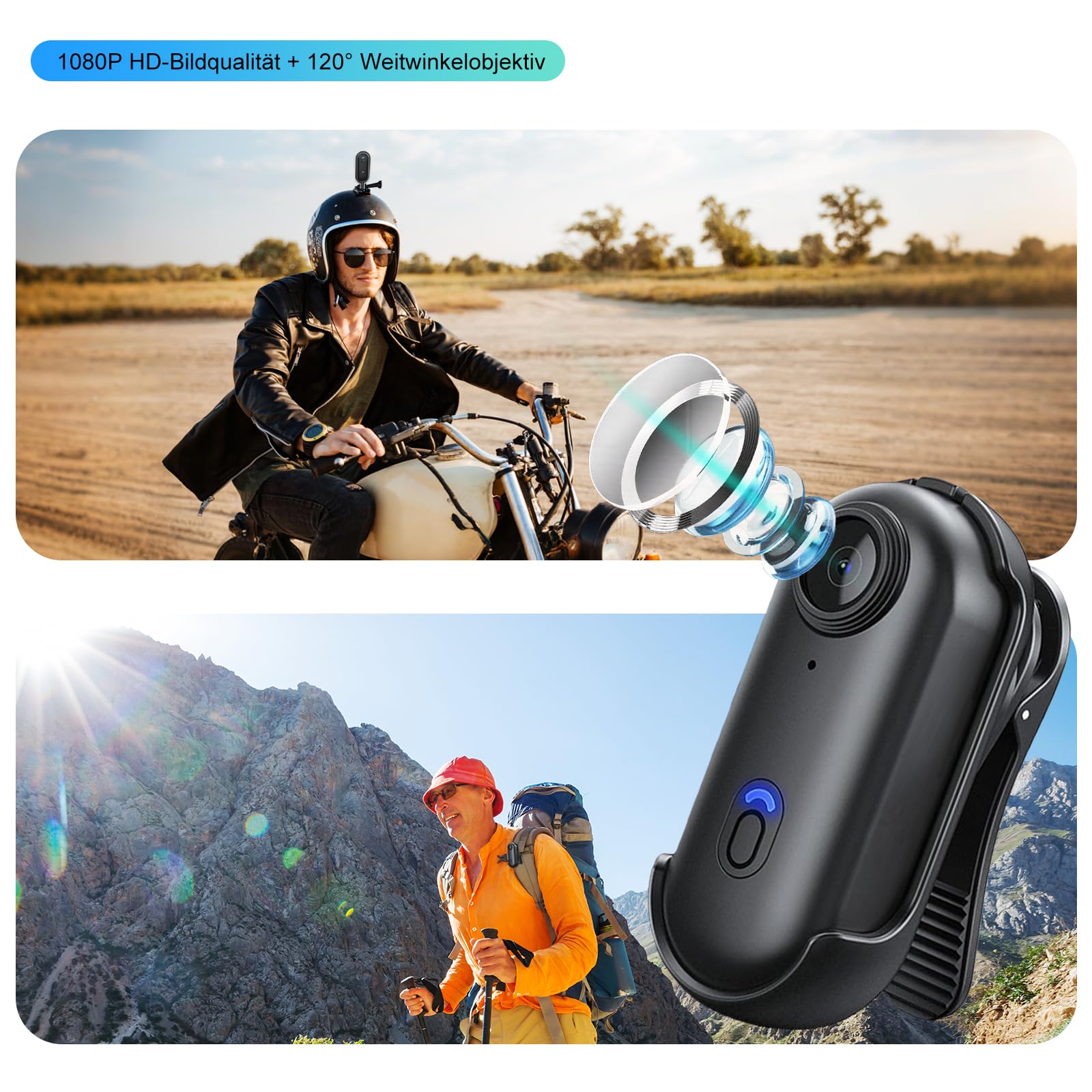 Micro Action Cam 1080p con Grandangolo da 120° Telecamera Portatile Thumb Camera per Ciclismo Moto Videocamera POV Camera Nascoste Esterno Body Cam e Accessori Clip Magnetica Posteriore per vlogging