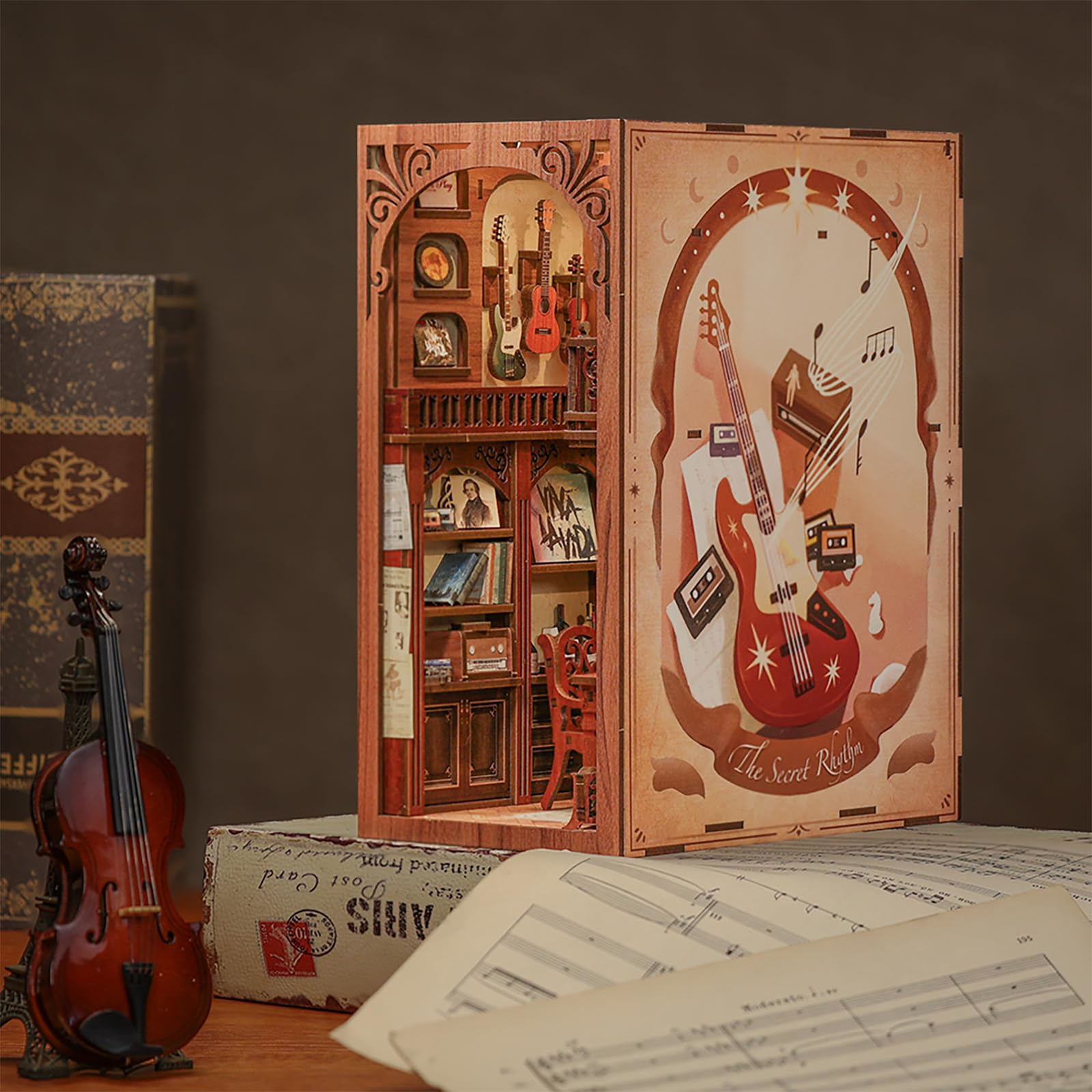 Fsolis DIY Book Nook,Kit per Libri Fai da te,Book Nook in Legno con Led,Puzzle in legno 3D,Costruire il Libro,il Montaggio e l'incollo dei Pezzi,Semplice da Montare,Regalo per Ragazzi