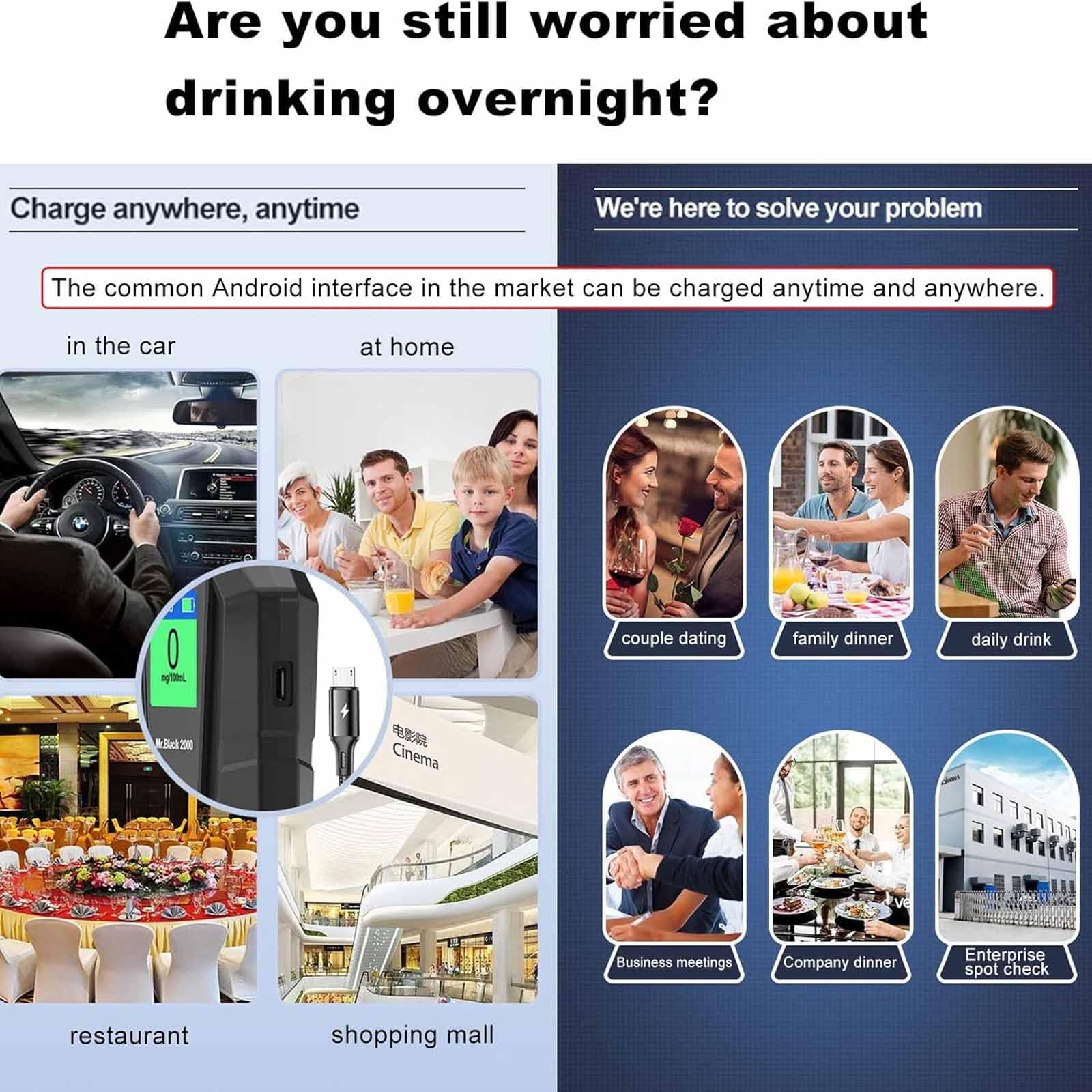 ERICAT Etilometro Portatile, Etilometro Digitale, Analizzatore di Alcol Soffiato, Rilevamento a Doppia modalità E Misurazione Ad Alta Precisione, Salute E Sicurezza, per Ristoranti, Cene di Famiglia
