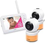 VTech LM918-2W Video Baby Monitor with 5" Screen, Pan Tilt Zoom, Sound Activated Night Light & Glow-On-The-Ceiling Projection, Night Vision, 2 Cameras, Multiple Viewing Options, White