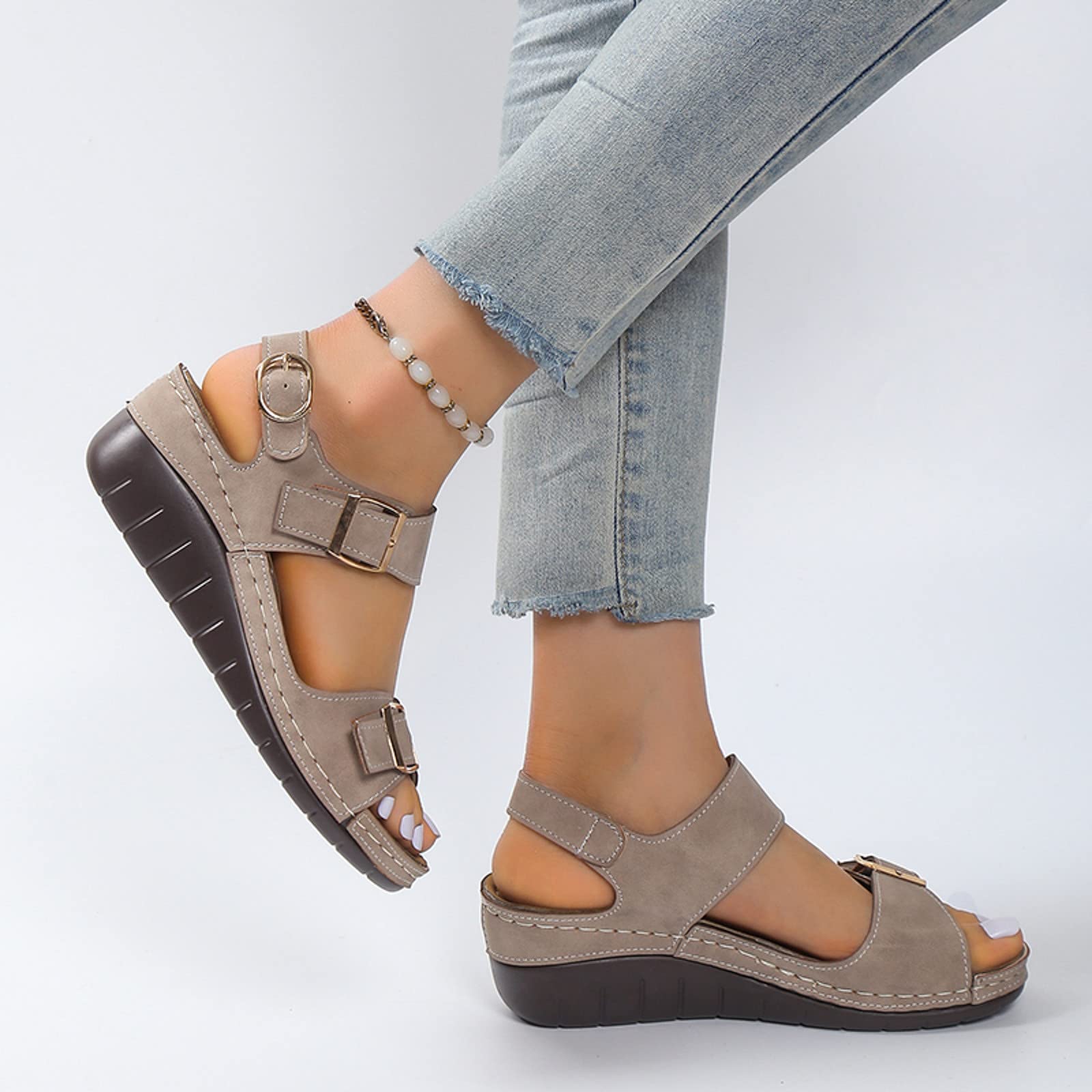 Amazon.com: Sandals for Women Wide Width,Beach Travel Shoe Casual Beach Sandals  Summer Comfy Platforms Sandals Shoes (Grey, 7) : Clothing, Shoes \u0026 Jewelry