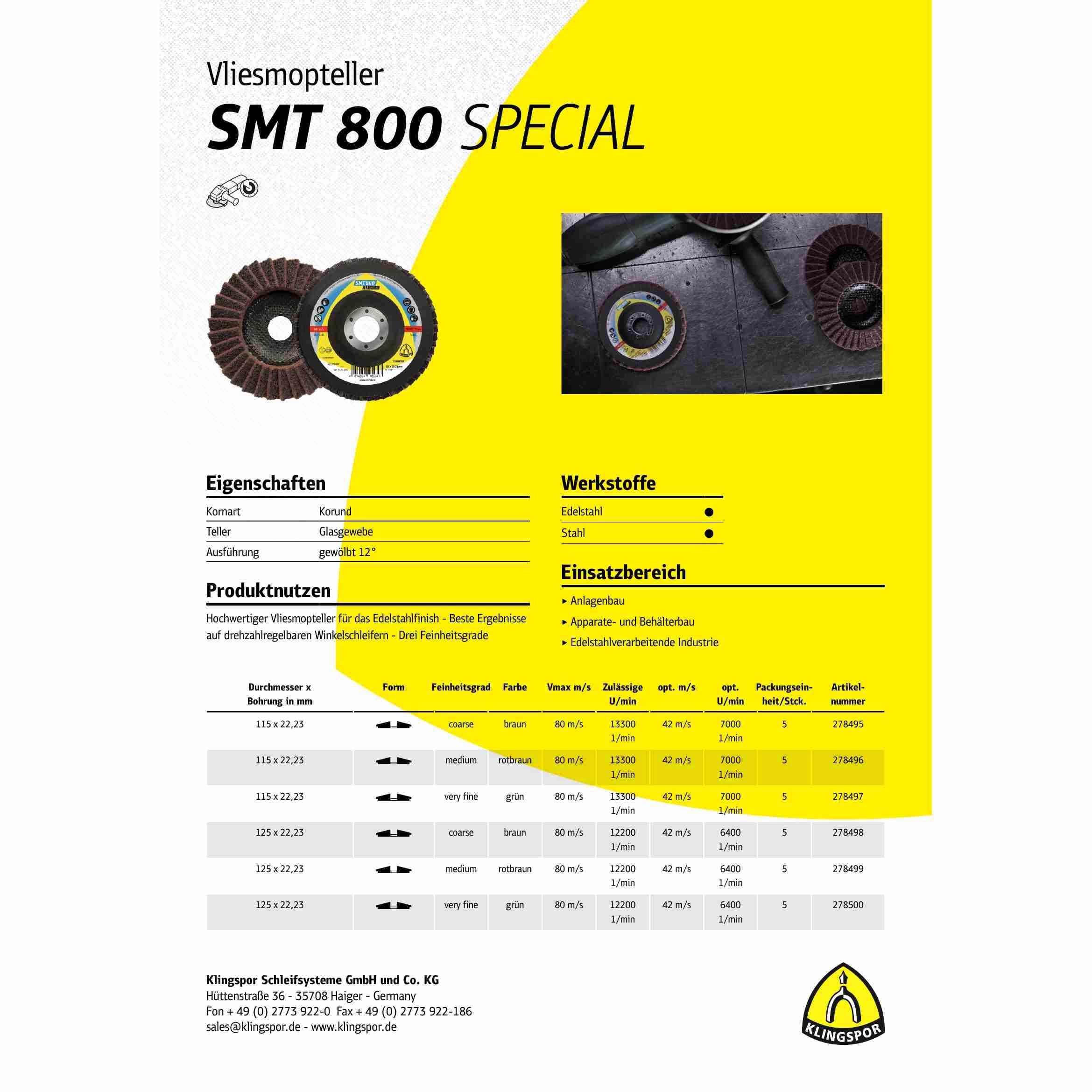 5 x Klingspor SMT 800 Schleifmopteller Vlies, 125 x 22,23 mm Very Fine Korund gewölbt Art.: 278500