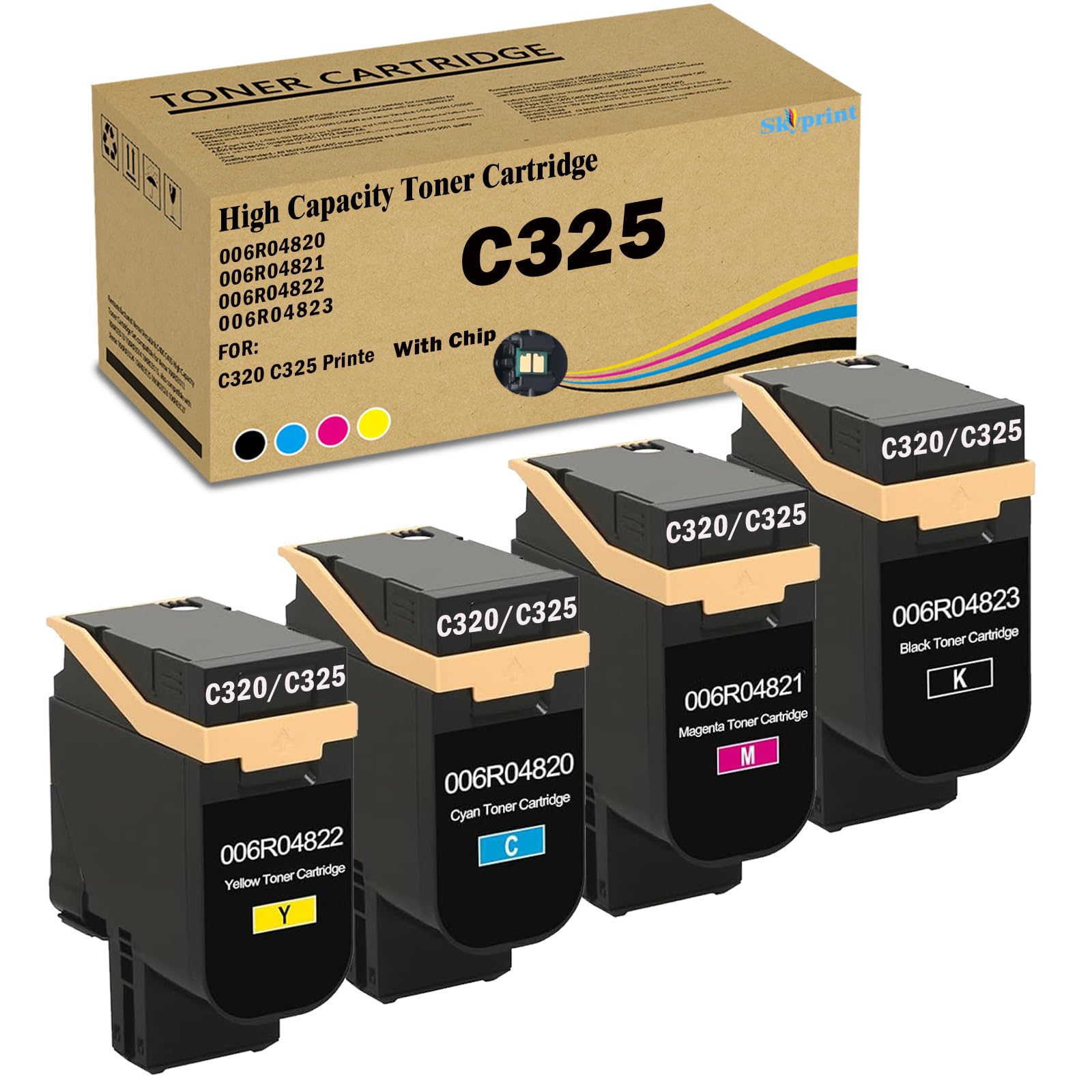 High Capacity C320 C325 Toner Cartridges Set Replacement for Xerox 006R04820 006R04821 006R04822 006R04823 Toner use for Xerox C325 C320 Printer C325