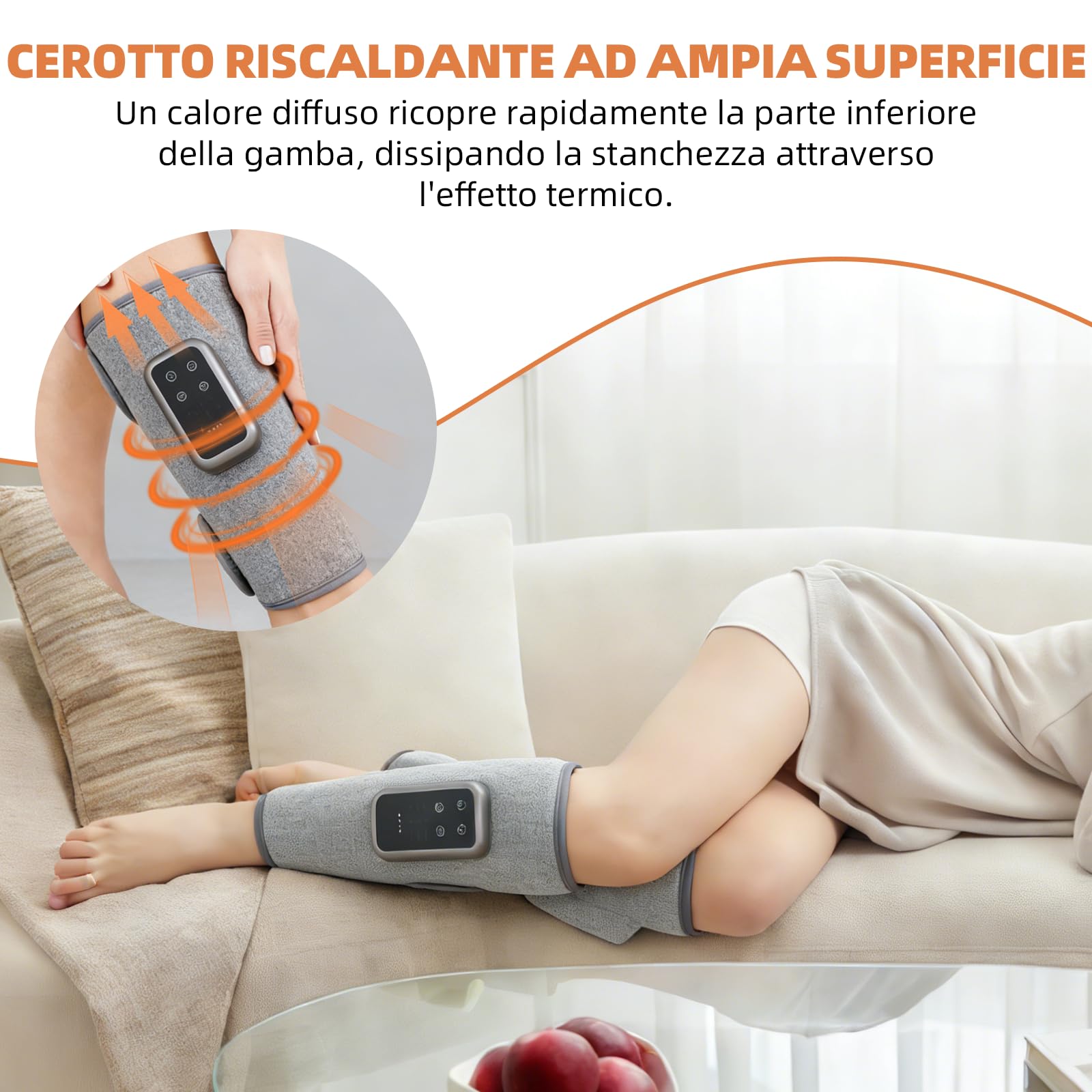 2 Massaggiatori per Polpacci Senza Fili a Compressione d'Aria | Spegnimento auto 20 min, batteria fino 120 min, USB-C, display touch, ampio cerotto termico, per vita, sport & lavoro