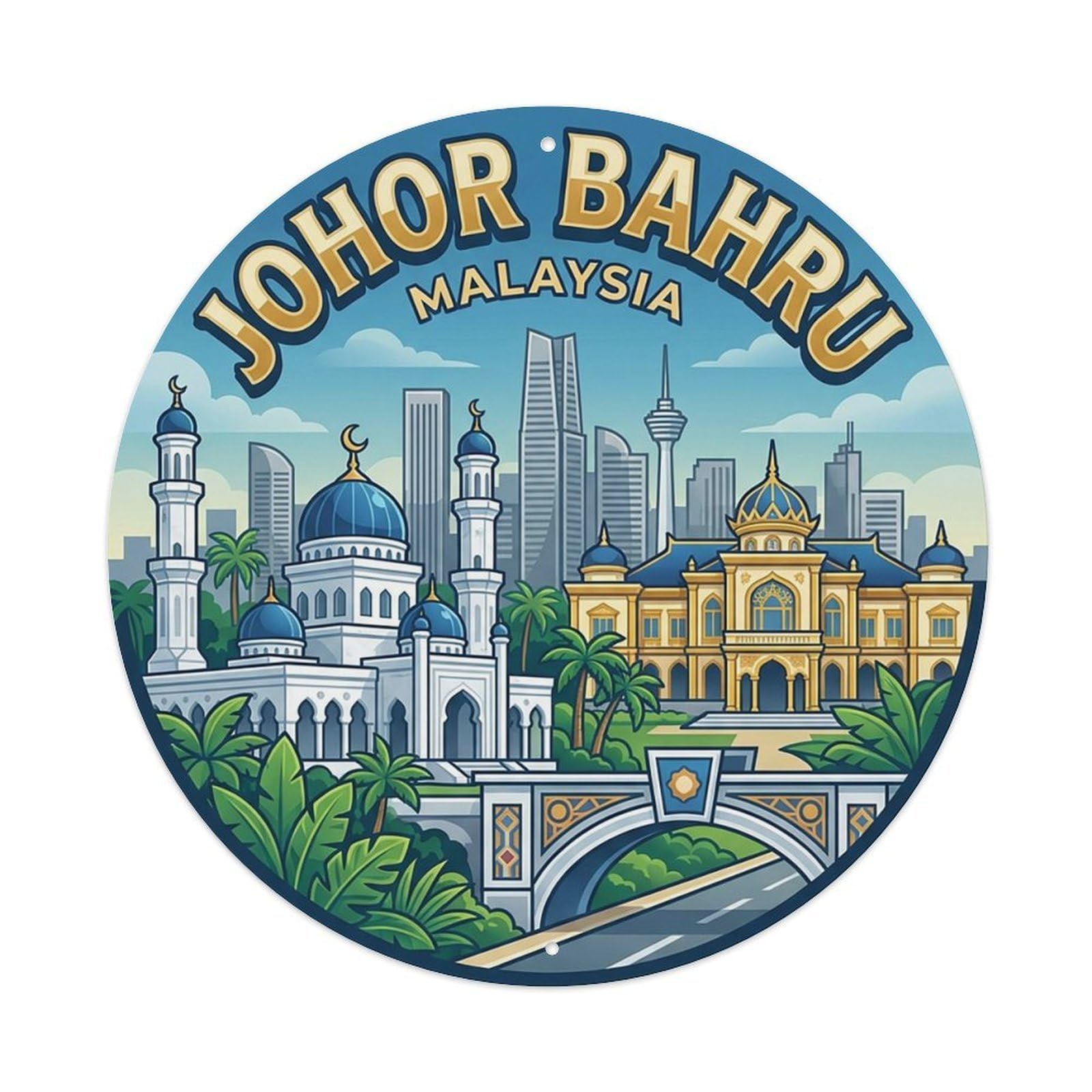 Malaysia Retro Travel Johor Bahru Vintage Metal Tin Sign Plaque Wall Decor for Cafe, Club Bar, Office, Garden Metal Poster 8x8Inch