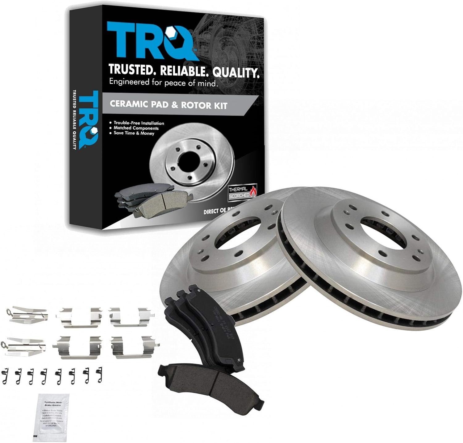 TRQ Front Brake Pad & Rotor Kit Ceramic Compatible with 2004-2005 Buick Rainier 2002-2005 Chevrolet Trailblazer GMC Envoy Isuzu Ascender 2002-2004 Oldsmobile Bravada
