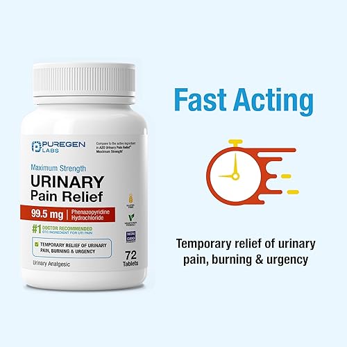 Miniatura 6 de Puregen Labs Urinary Pain Relief | Phenazopyridine HCl 99.5mg Tablets | Maximum Strength OTC for Fast Relief of UTI Pain, Burning and Bladder