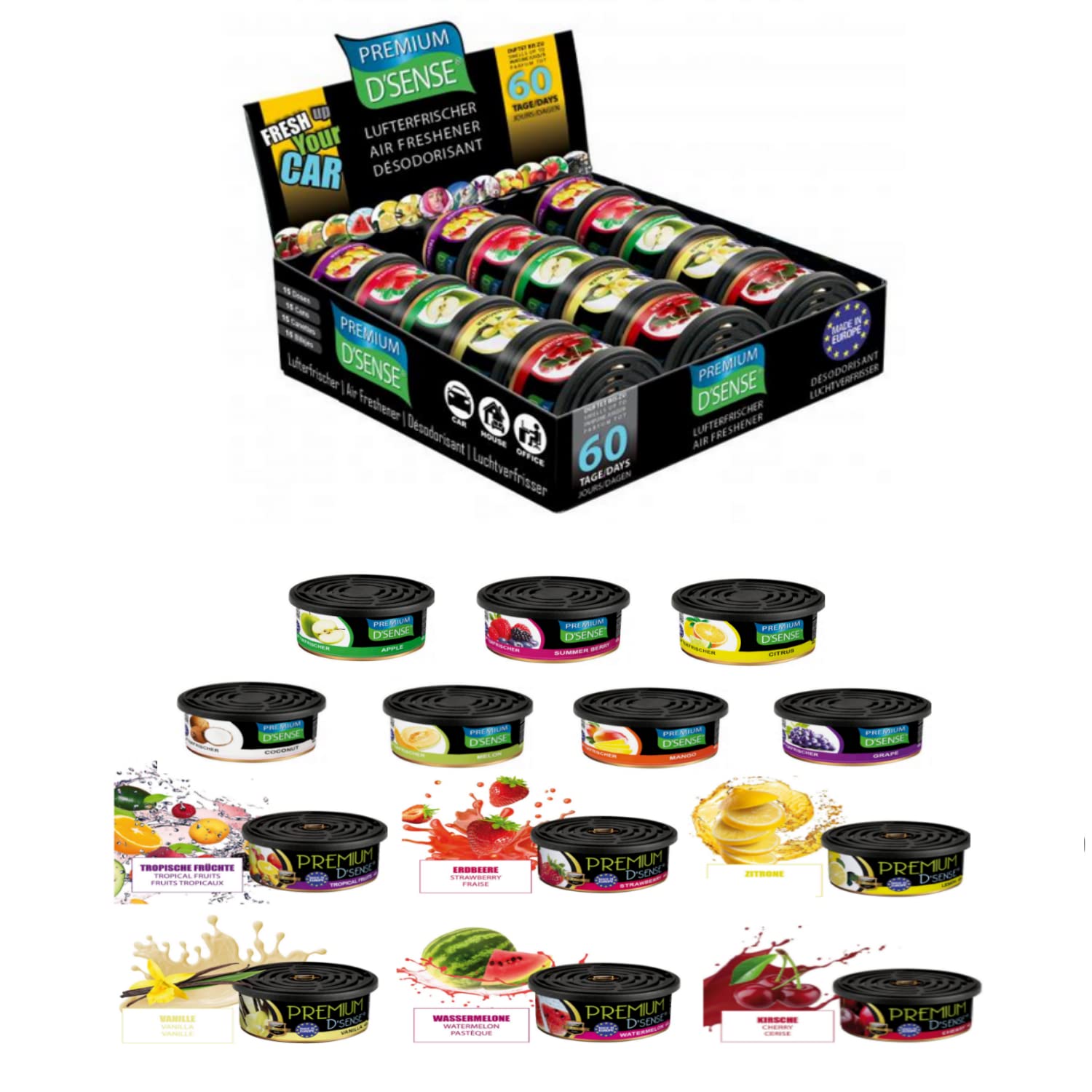 h2i Caja Perfumada Premium | Fruit Mix | 15 piezas | ± 60 días | Ambientador para coche, oficina y hogar | Fragancia fresca con intensidad ajustable | Se adapta a los portavasos
